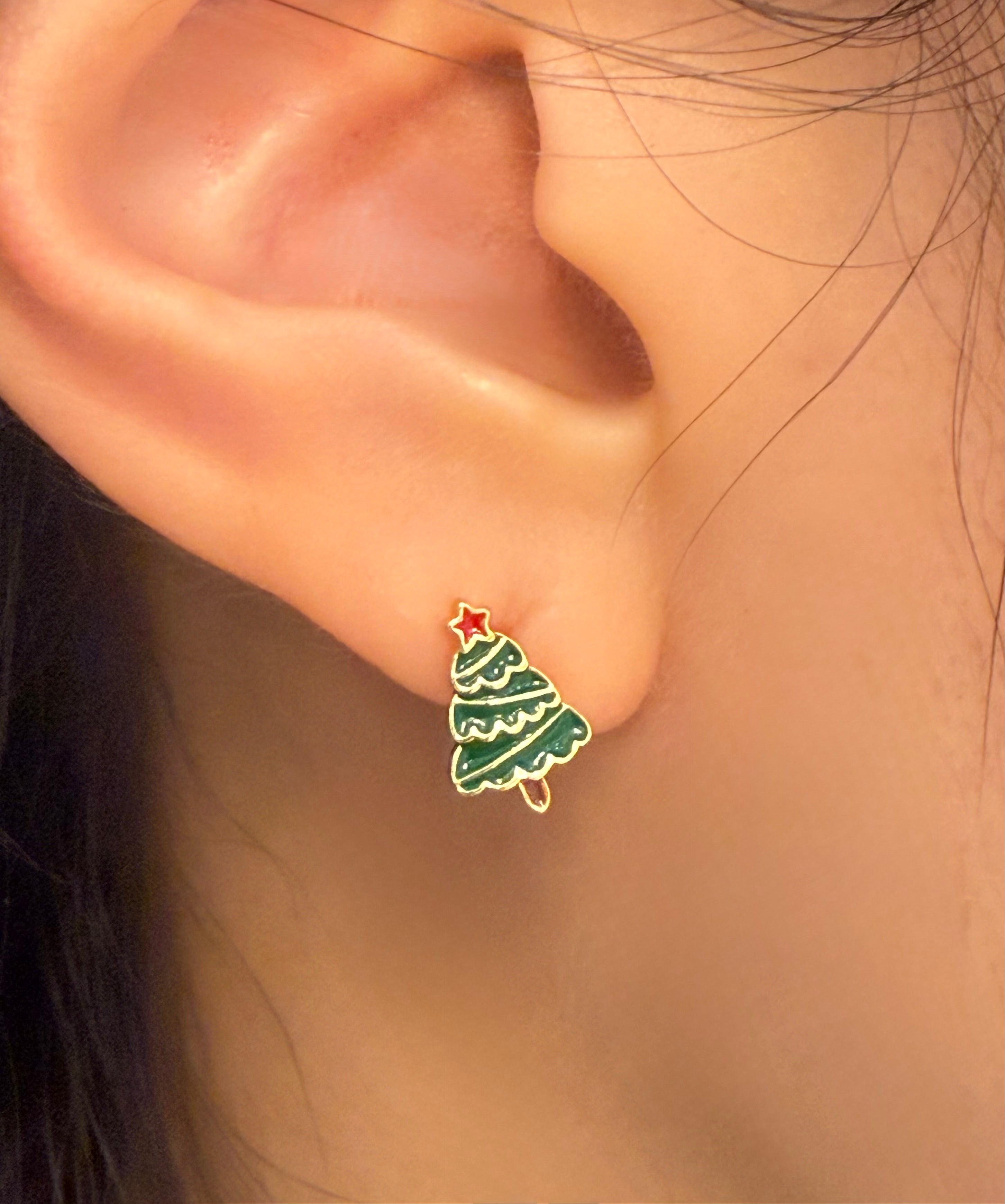 Christmas tinsel tree earrings