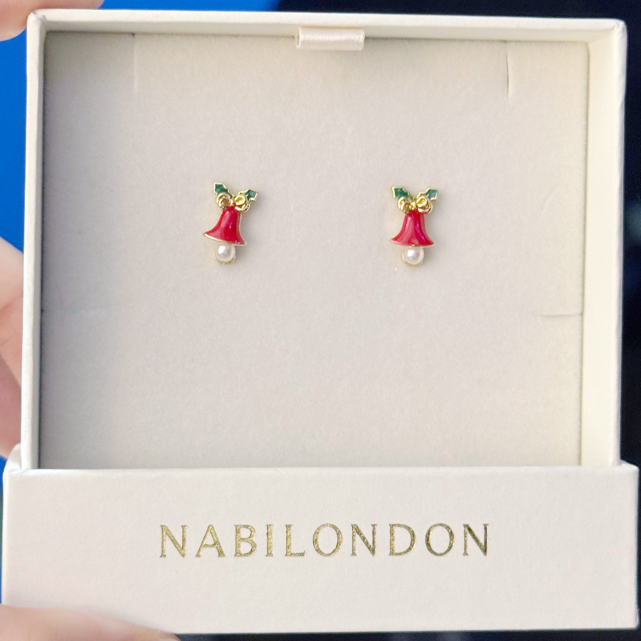 Christmas leaf pearl bell earrings