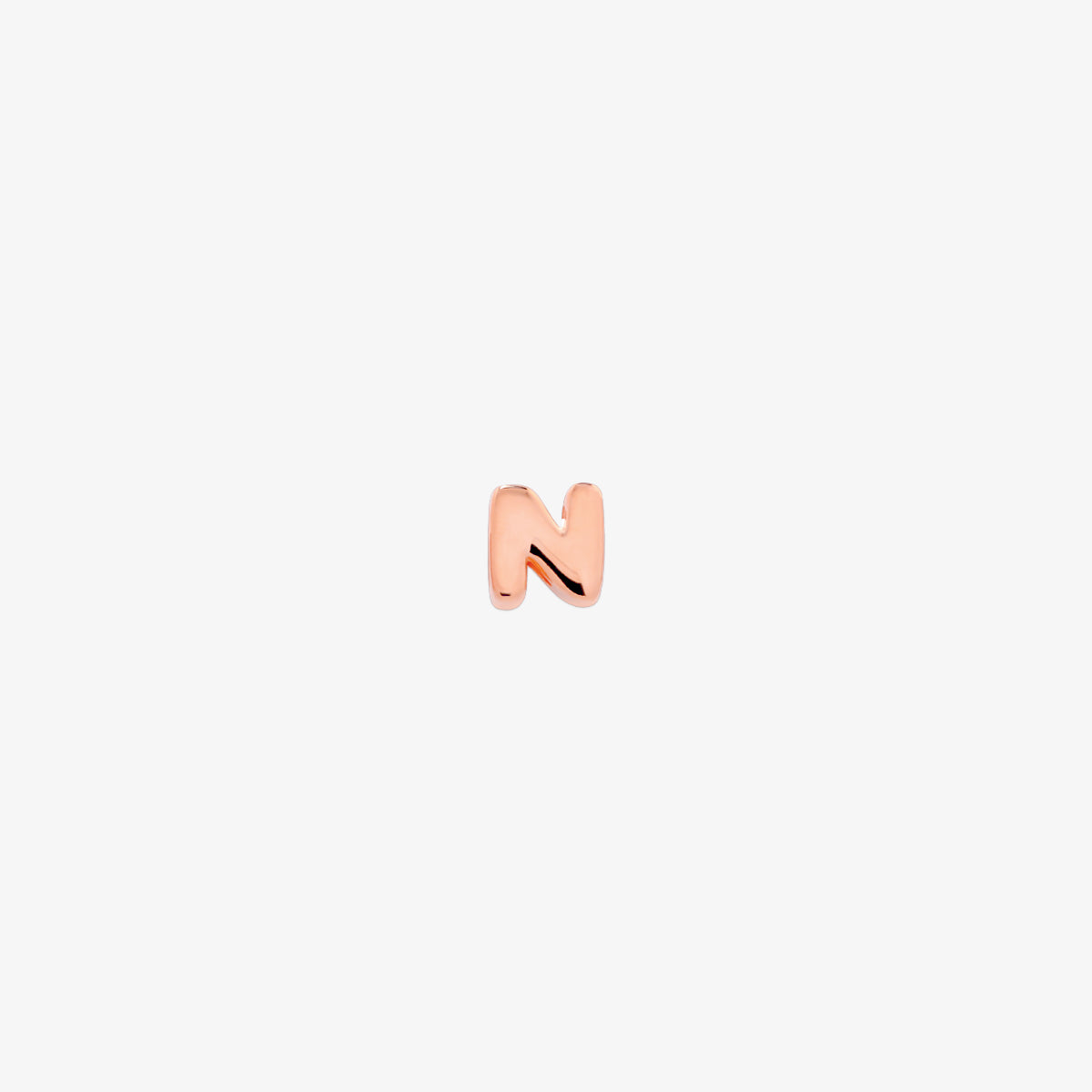 rose gold Bubble-style initial pendant charm with a playful, rounded font and smooth, polished finish.