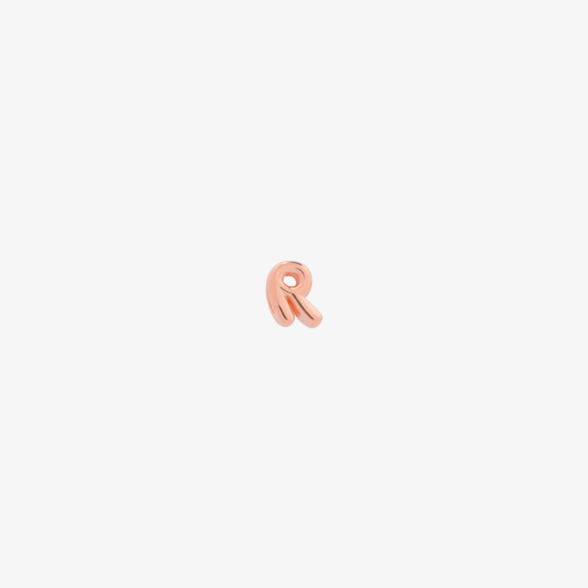 rose gold Bubble-style initial pendant charm with a playful, rounded font and smooth, polished finish.