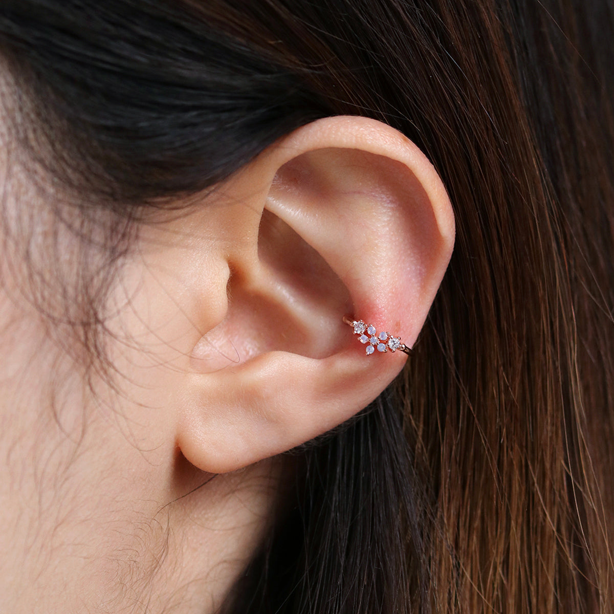 Moonstone Flower Ear Cuff