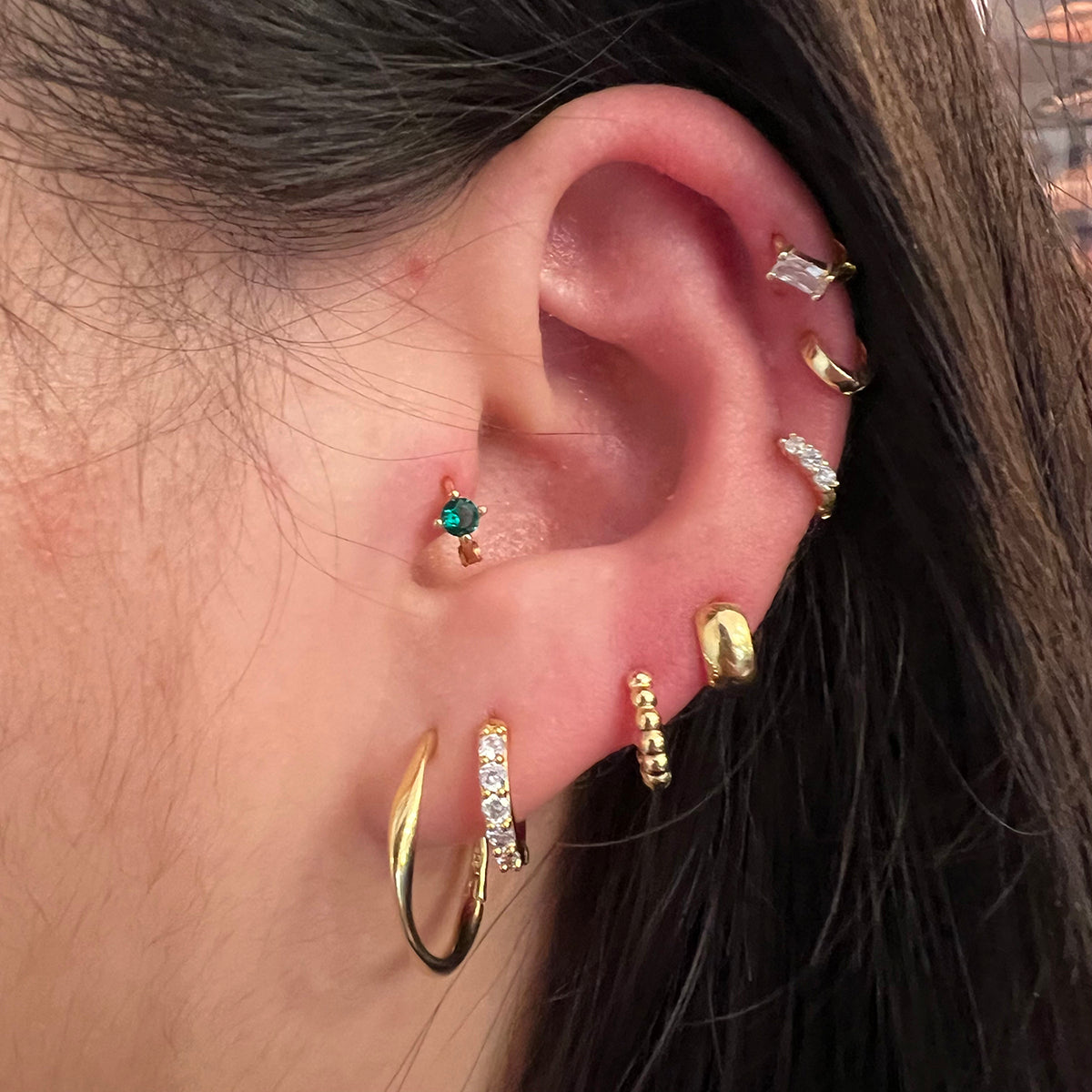 Triple Cubic Huggie Earring (925)