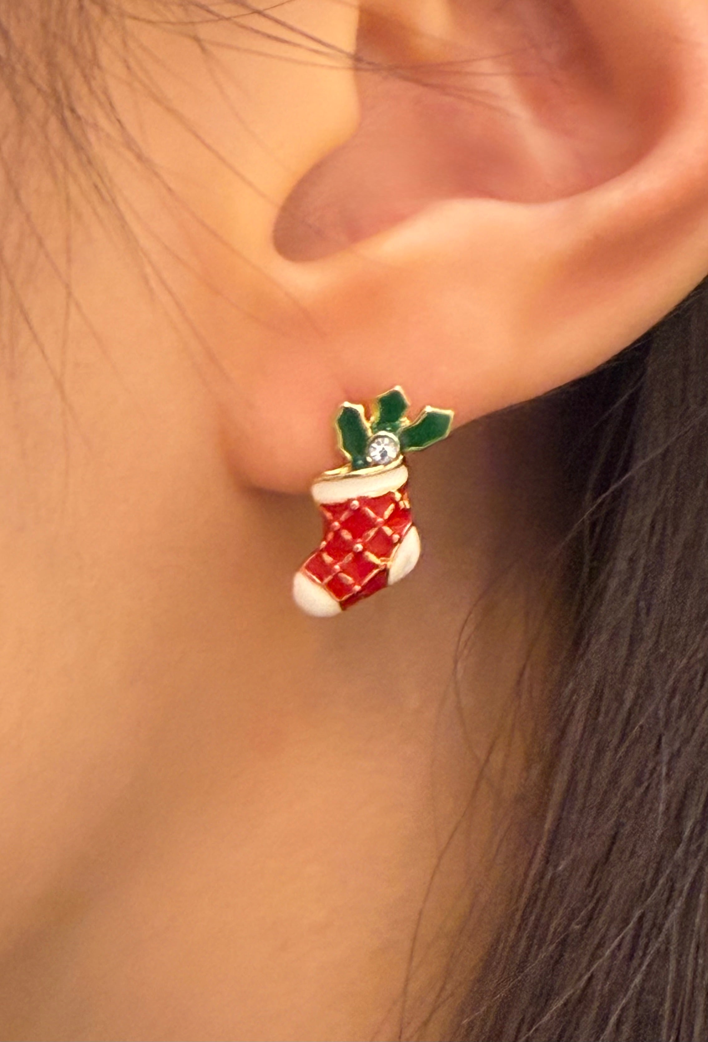 Christmas socks cubic earrings