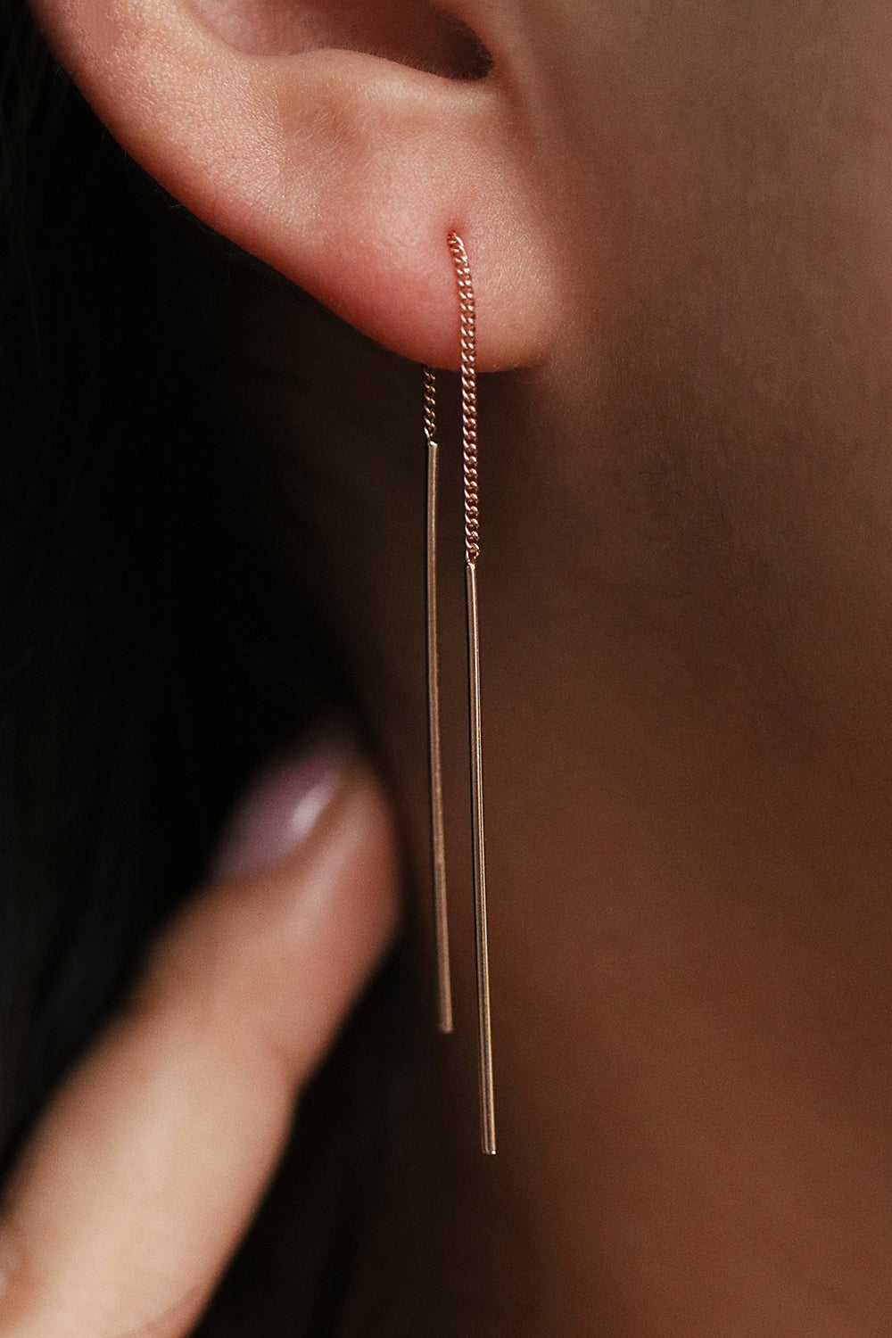 Drop stick long threader earrings