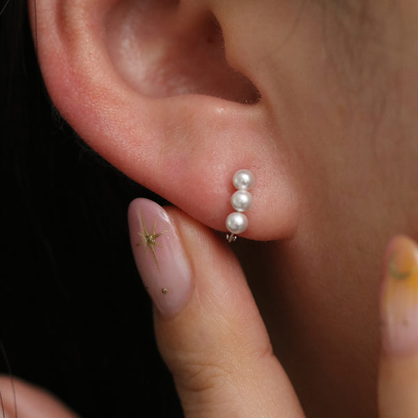 Triple Pearls Huggie Earring