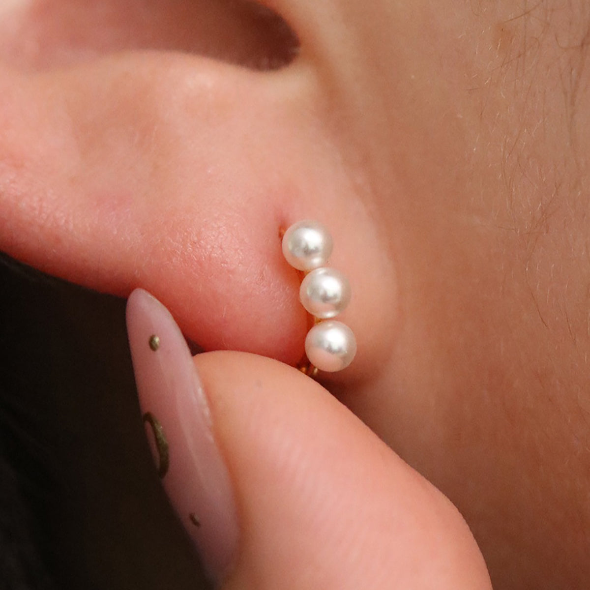 Triple Pearls Huggie Earring