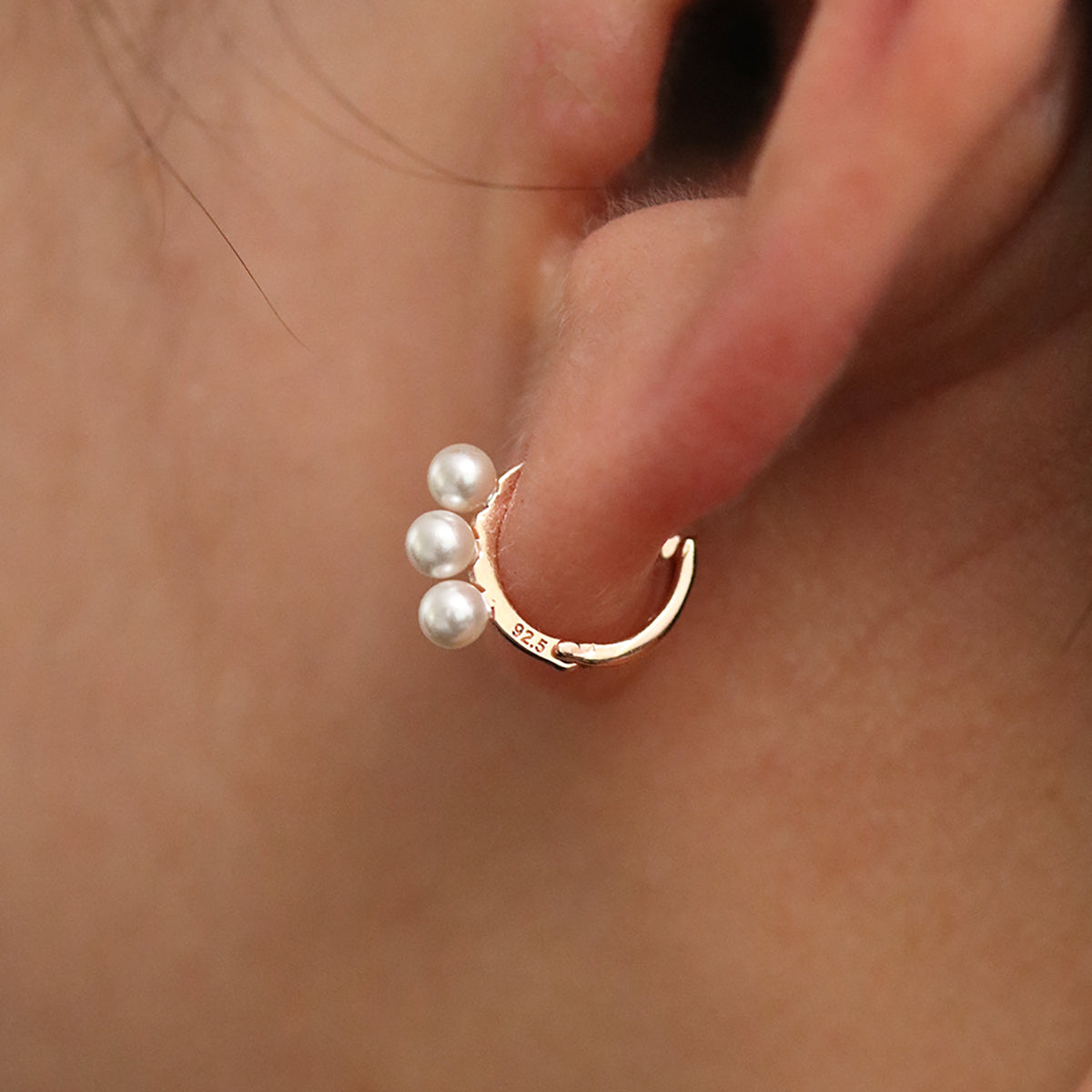 Triple Pearls Huggie Earring