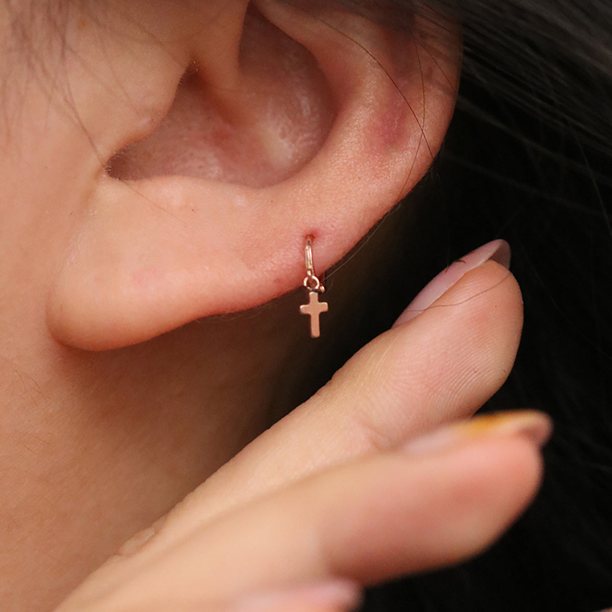 Cross Charm Huggie Earring