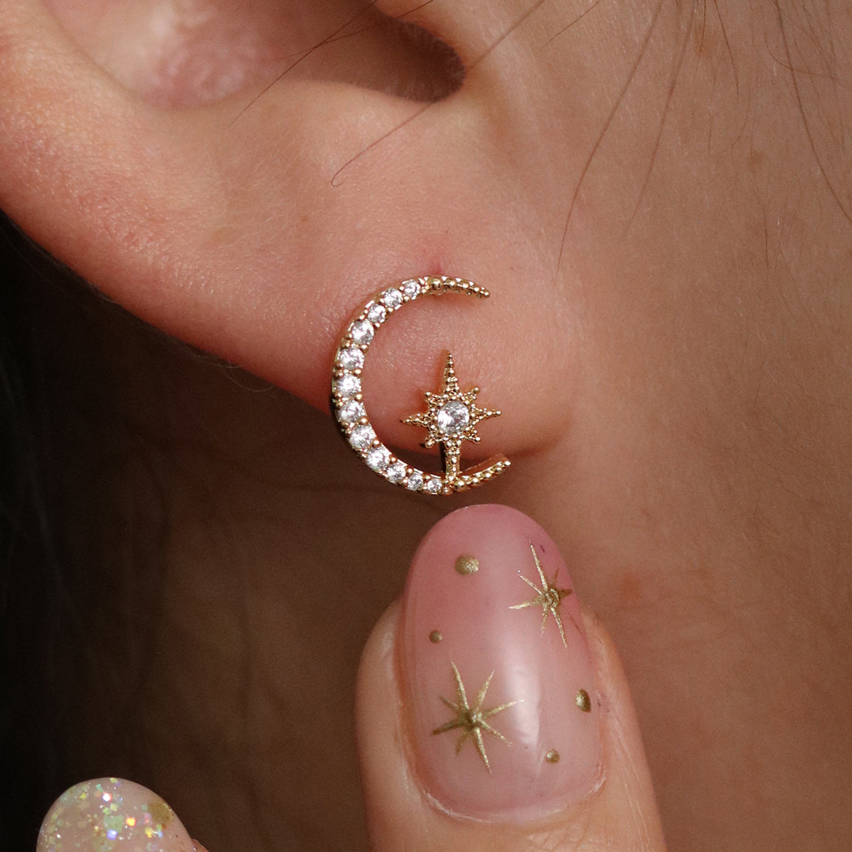 Moon and star stud earrings