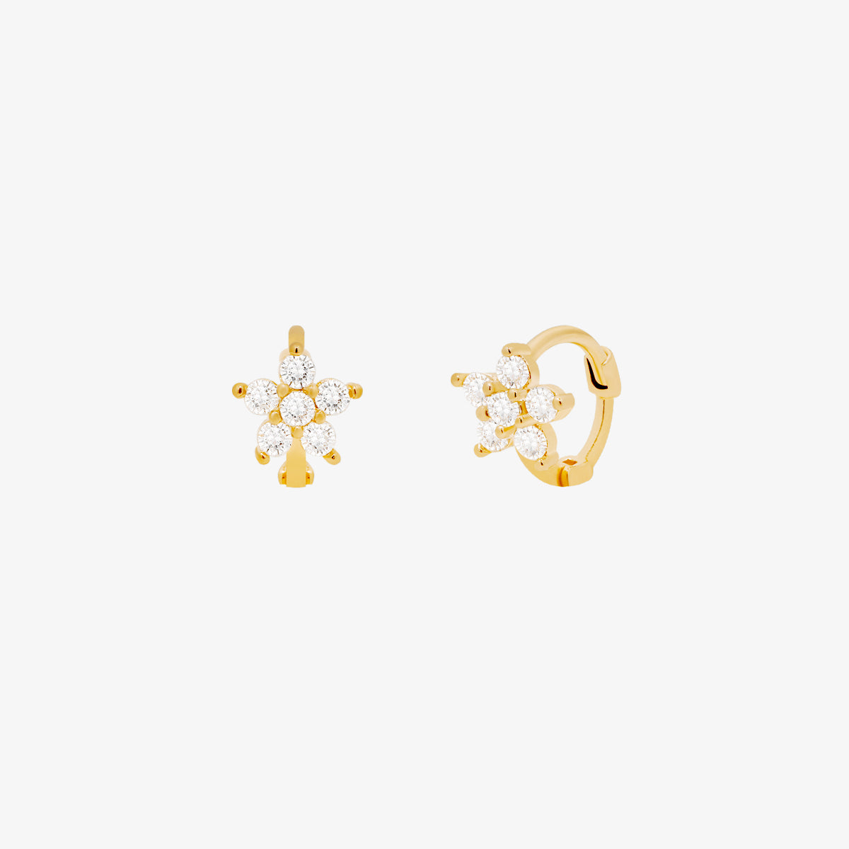 Dainty cubic flower huggie earring