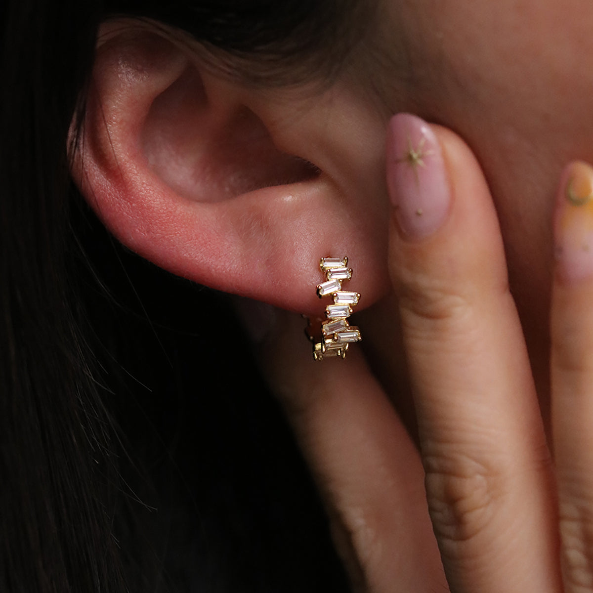 Baguette Pave Huggie Earrings