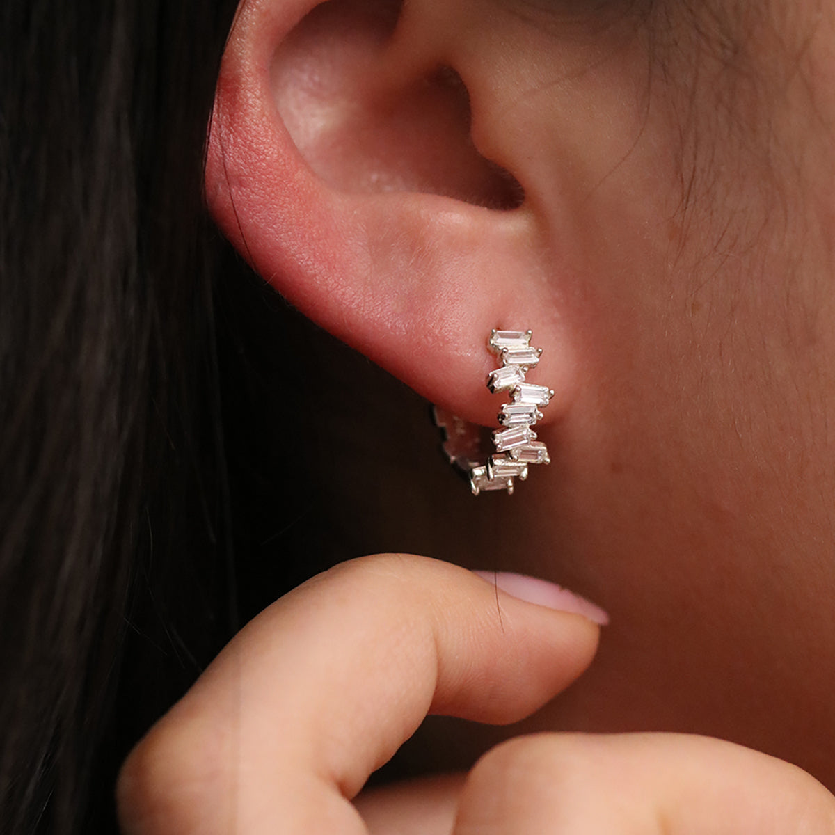 Baguette Pave Huggie Earrings