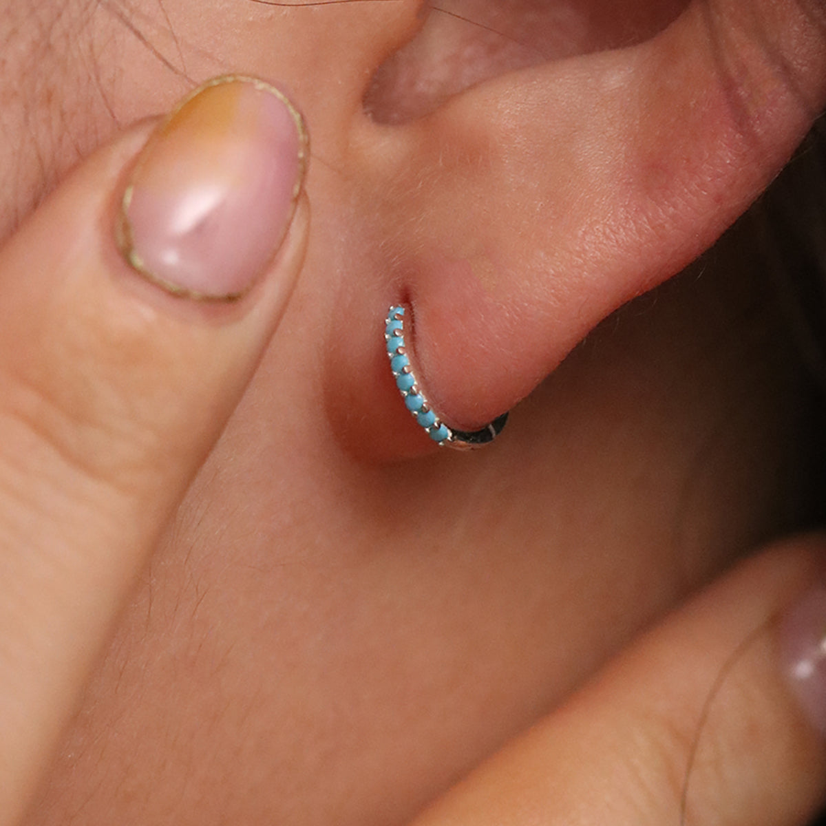 Turquoise Pave Huggie Earring