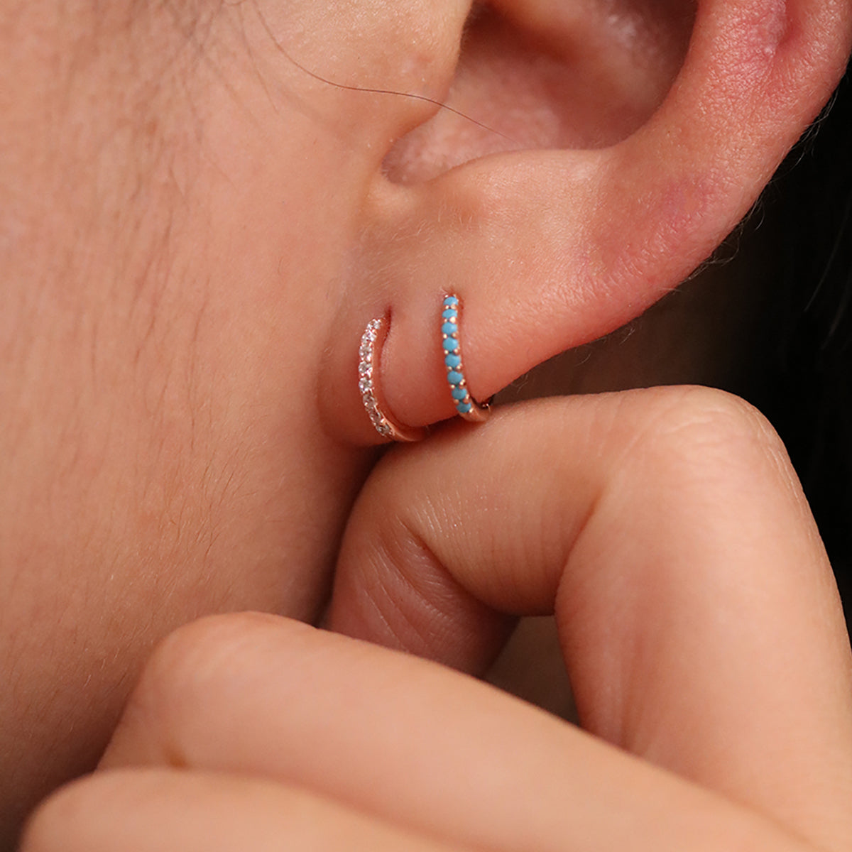 Turquoise Pave Huggie Earring