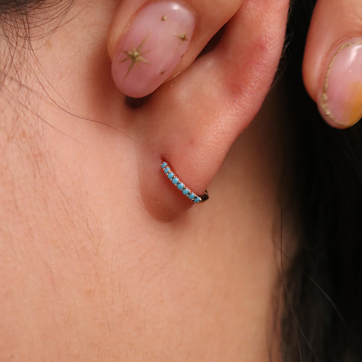 Turquoise Pave Huggie Earring