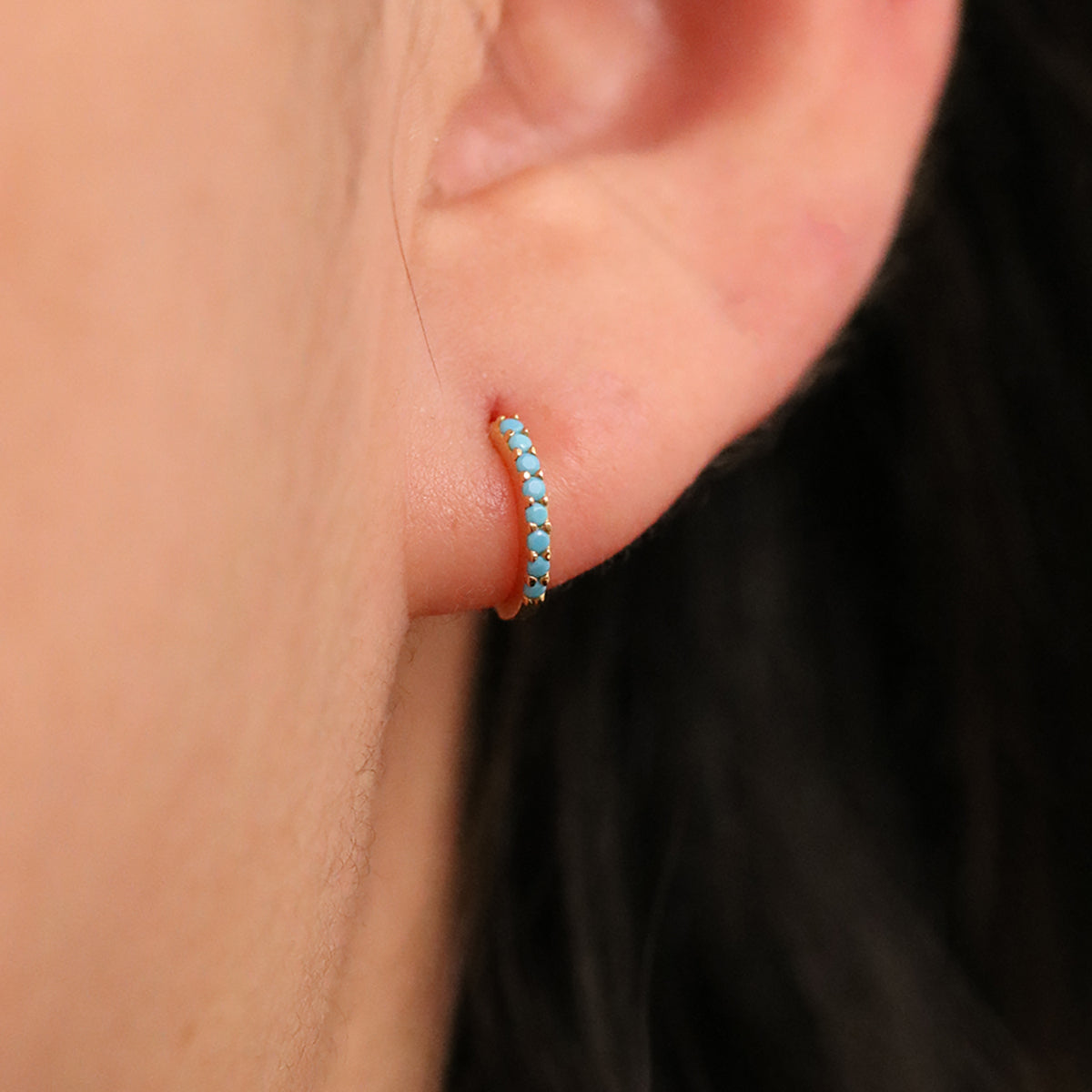 Turquoise Pave Huggie Earring