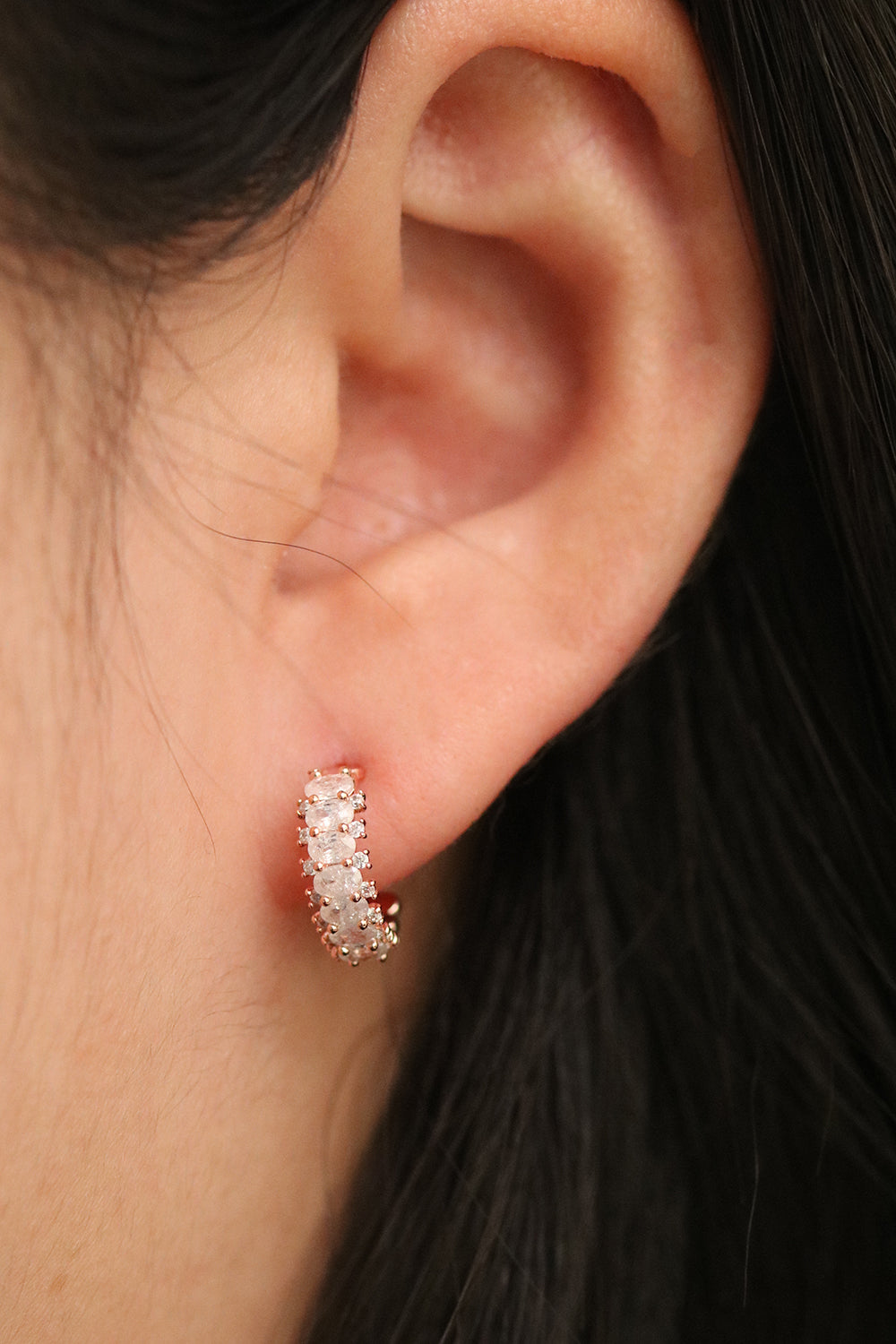 Cubic encased semi-hoop earrings