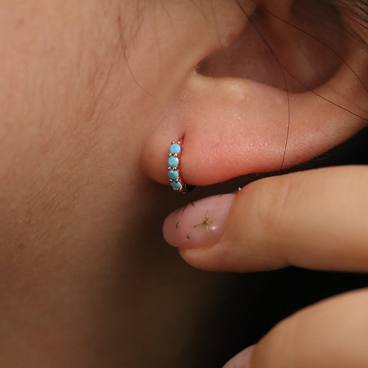 Turquoise Pave Huggie Earring