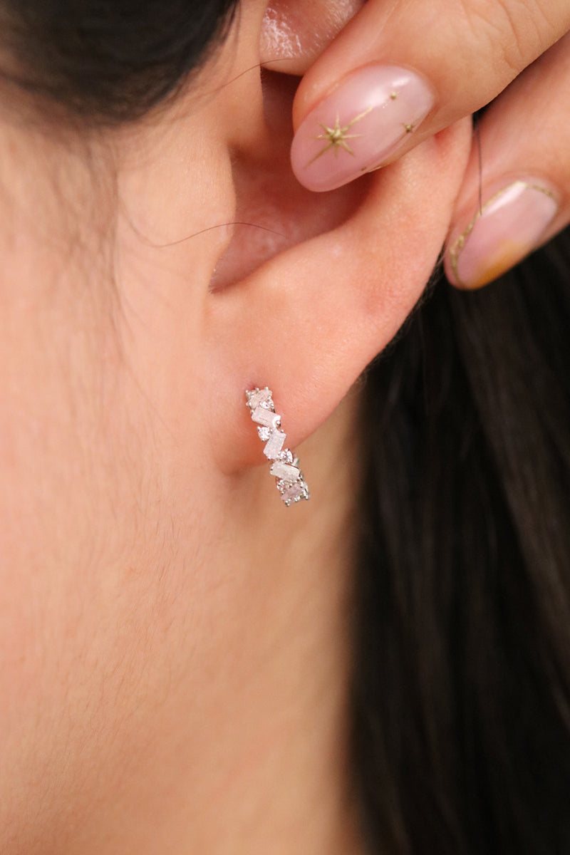 White Topaz and Rose quartz Semi-Hoop Earrings
