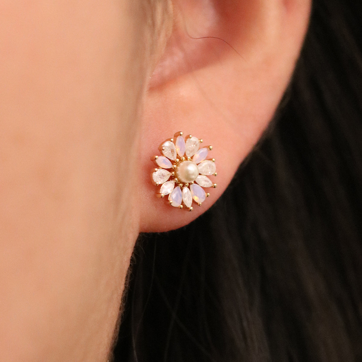 Daisy Pearl and Moonstone Earrings