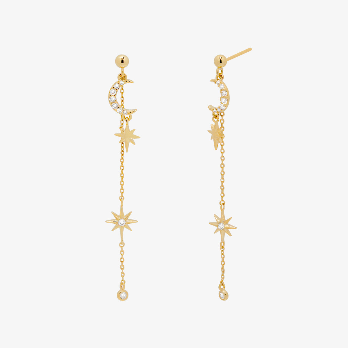 Cubic Moon Drop Chain Earrings