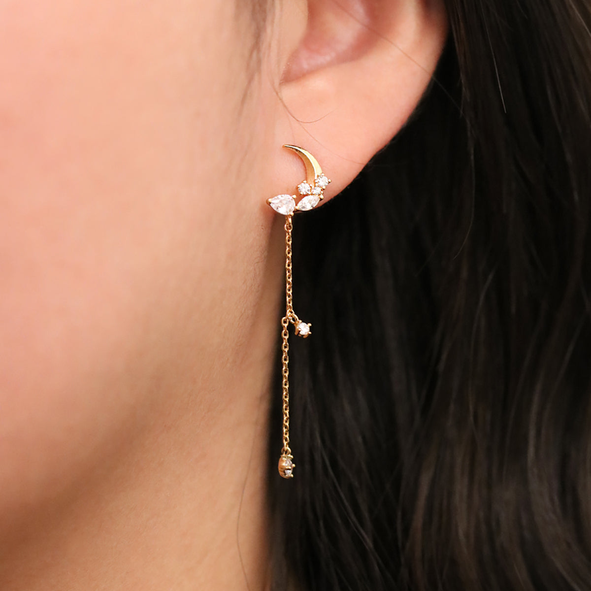 Sparkle Moon Drop Chain Earrings