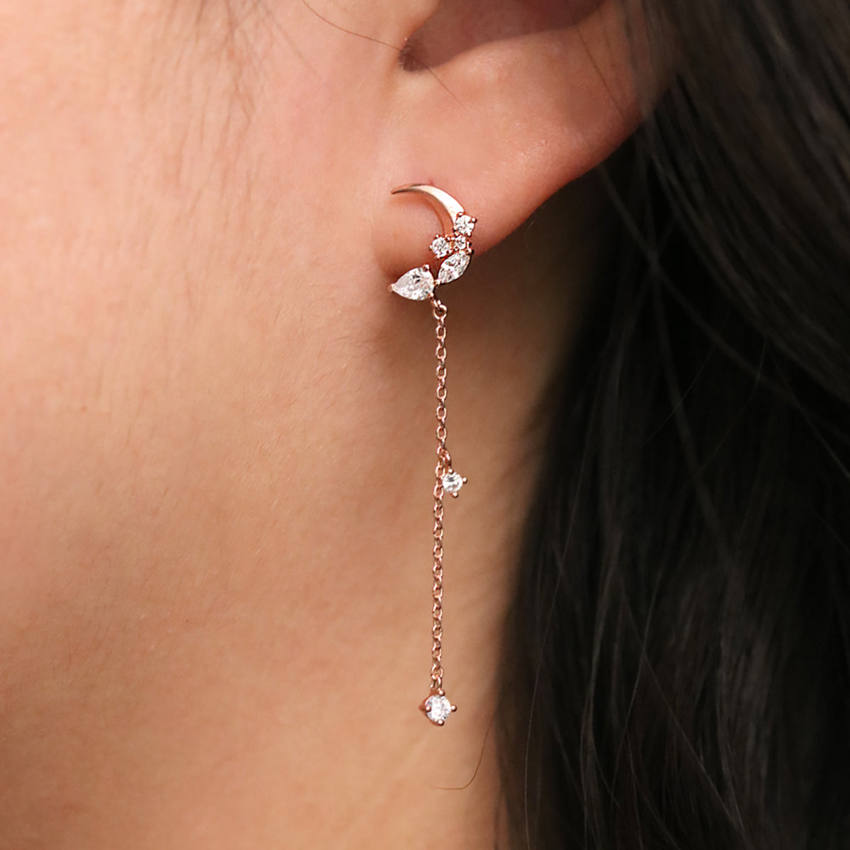 Sparkle Moon Drop Chain Earrings