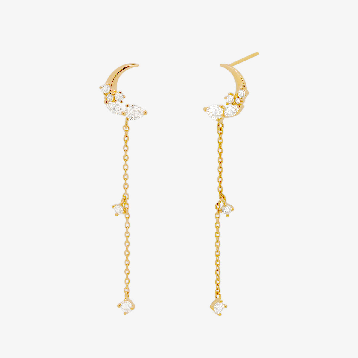 Sparkle Moon Drop Chain Earrings