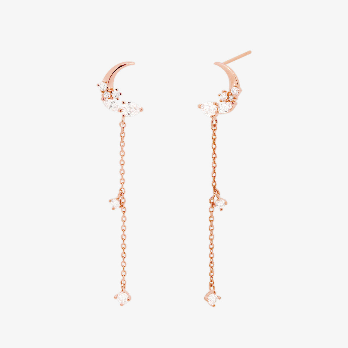 Sparkle Moon Drop Chain Earrings