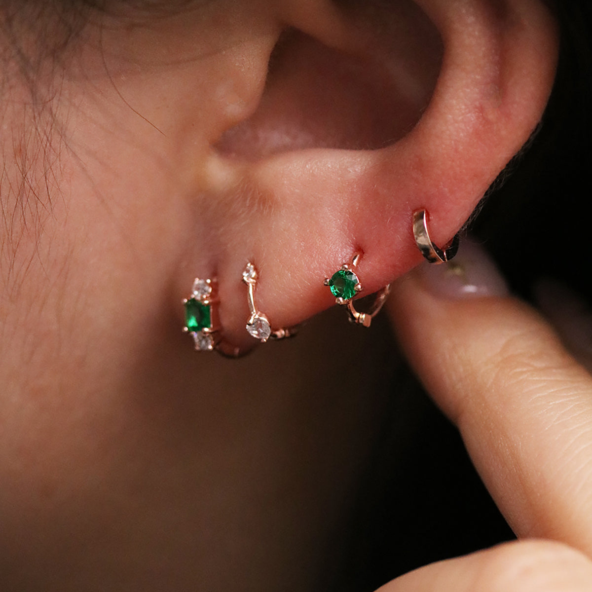 Green Onyx Huggie Earrings