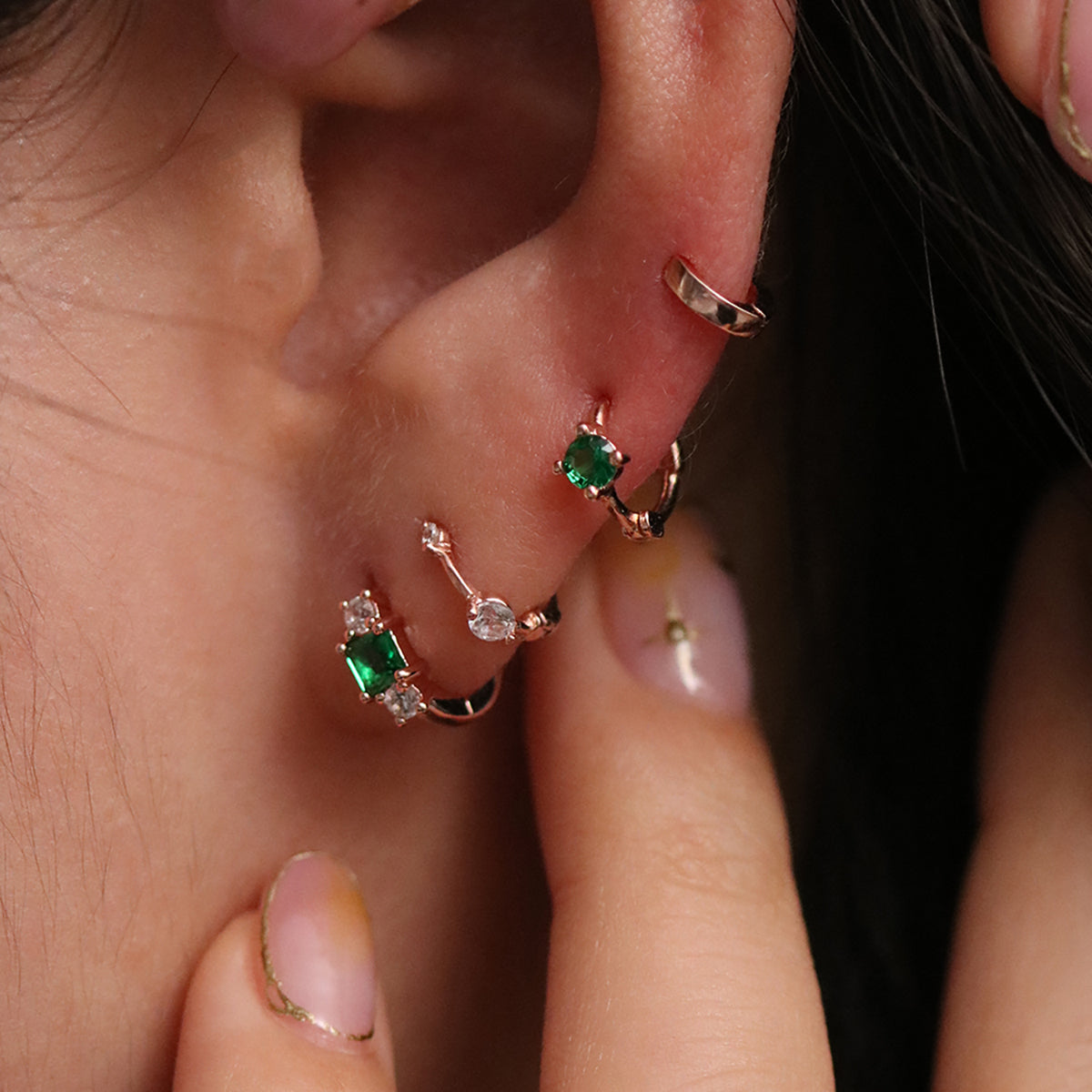 Green Onyx Huggie Earrings