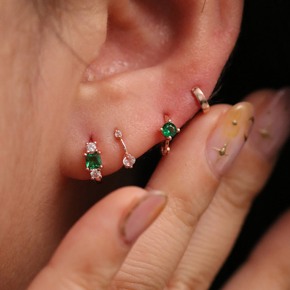 Green Onyx Huggie Earrings