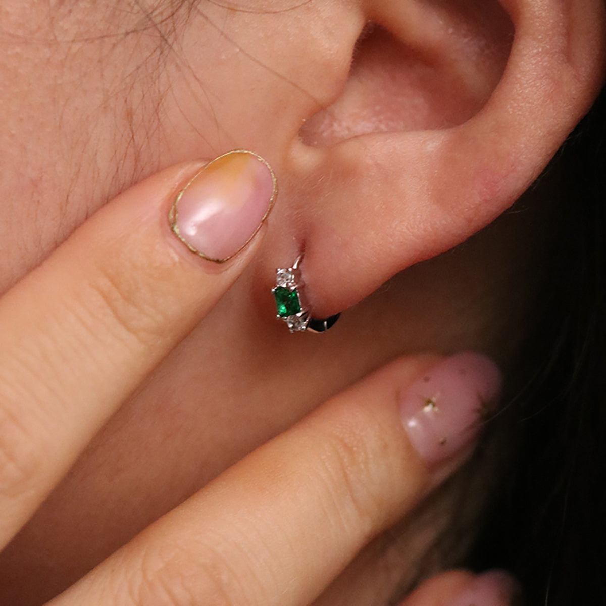 Green Onyx Huggie Earrings