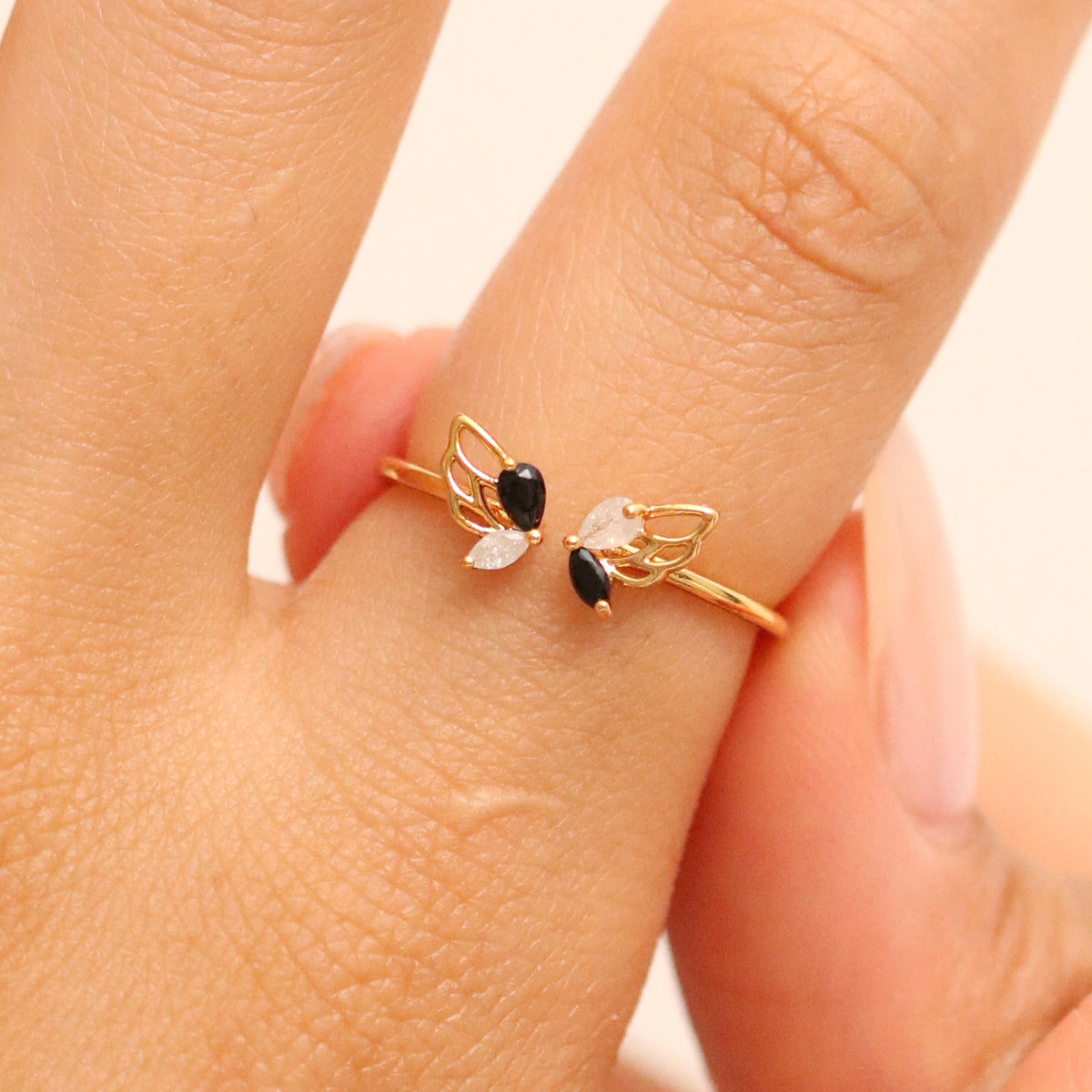 Black Cubic Angel Wing Ring