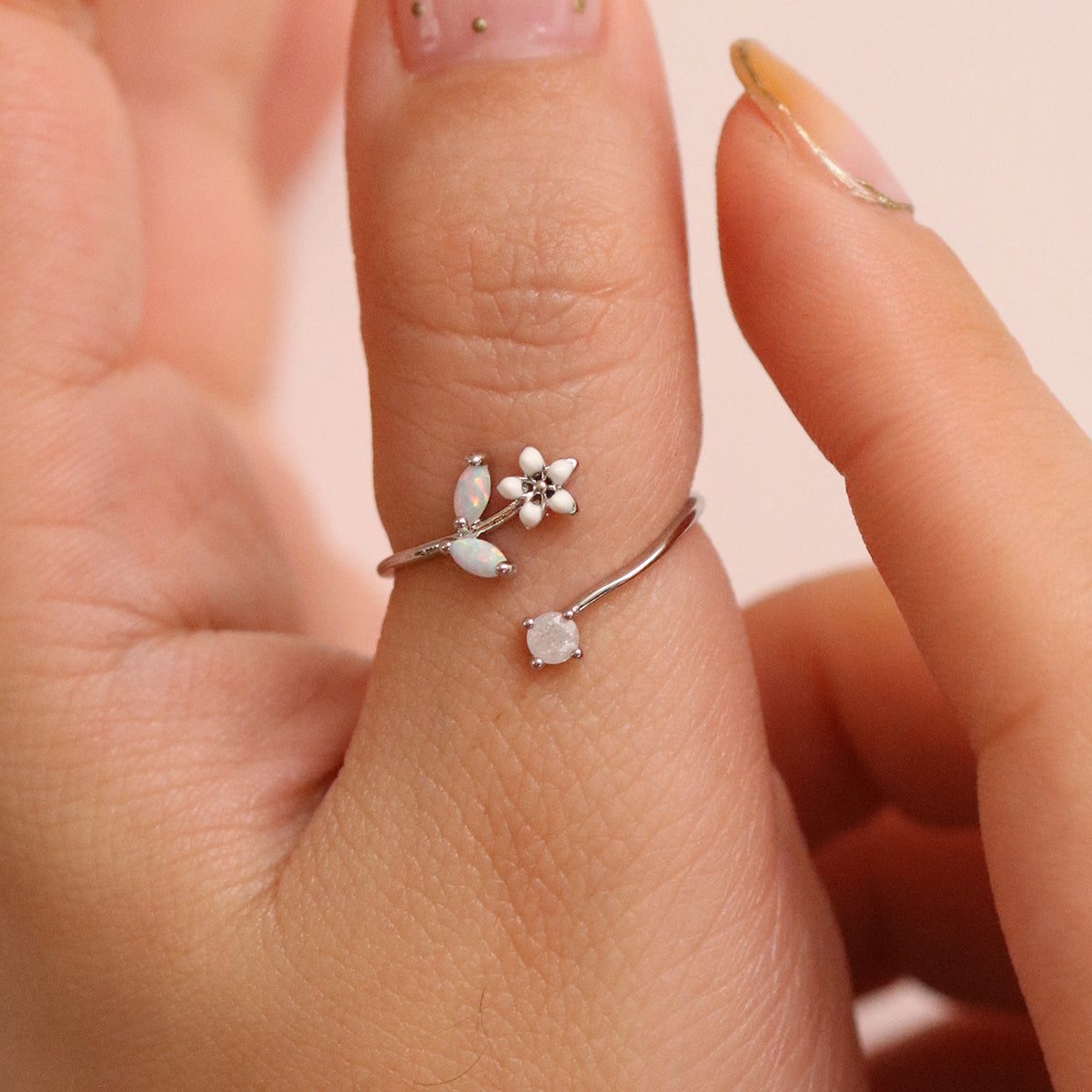 Opal Moonstone Blossom Ring