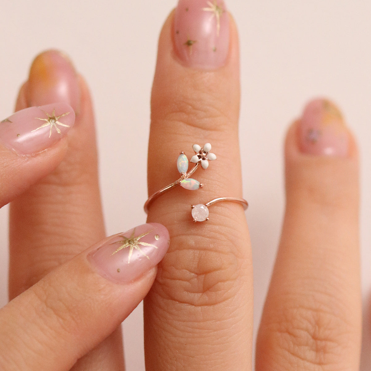 Opal Moonstone Blossom Ring