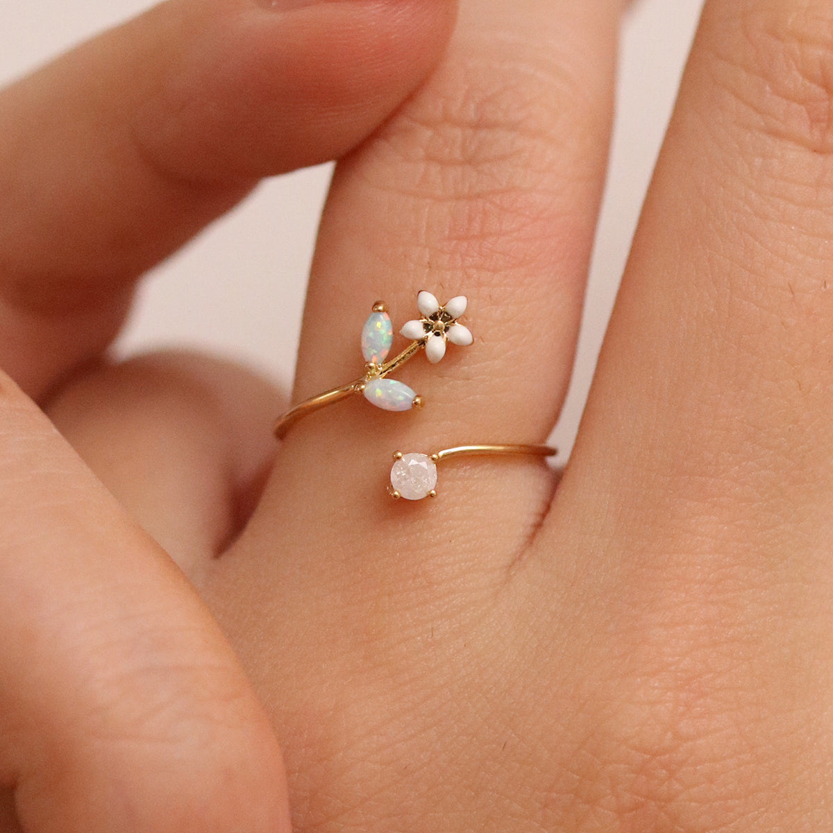 Opal Moonstone Blossom Ring