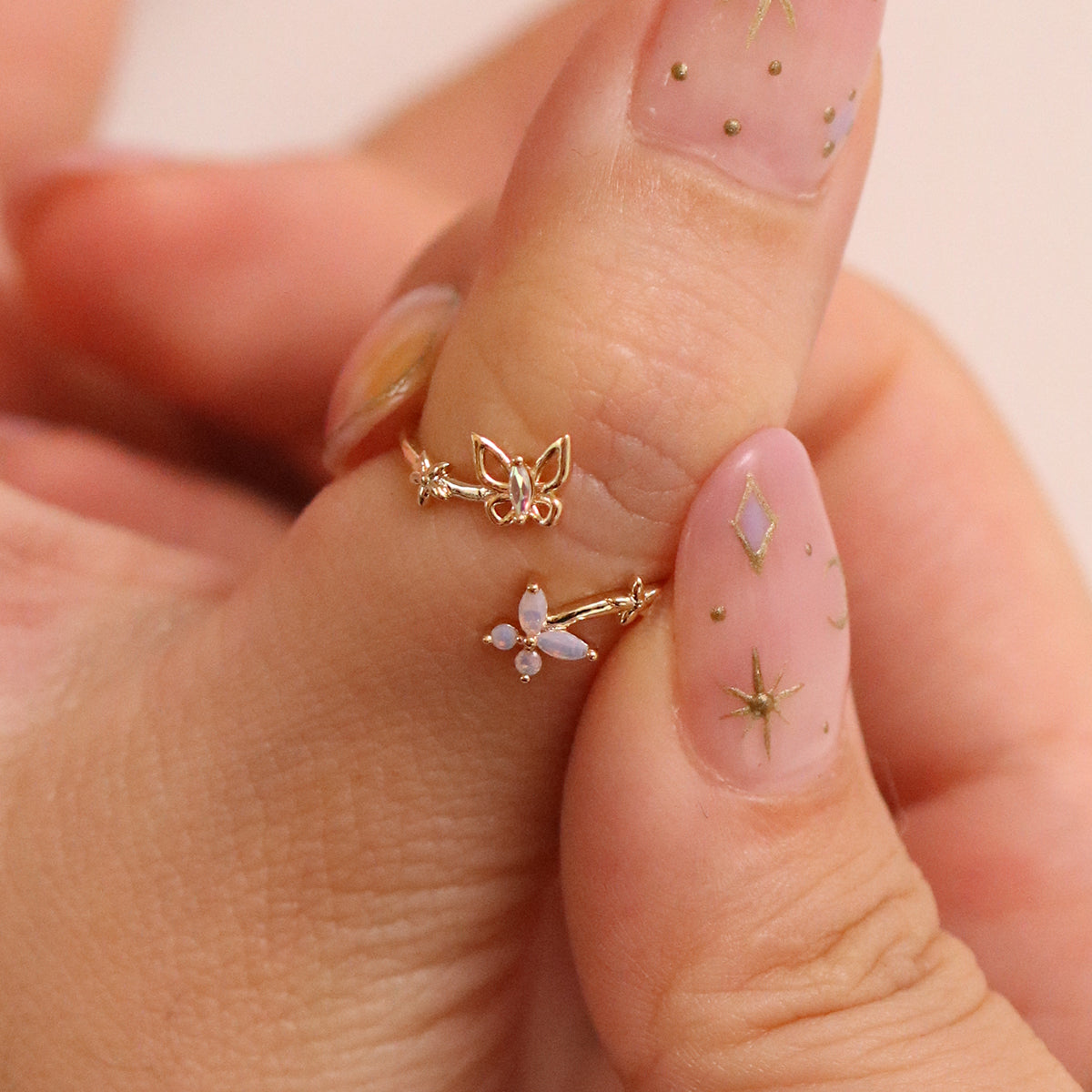 Smoky topaz moonstone butterfly ring