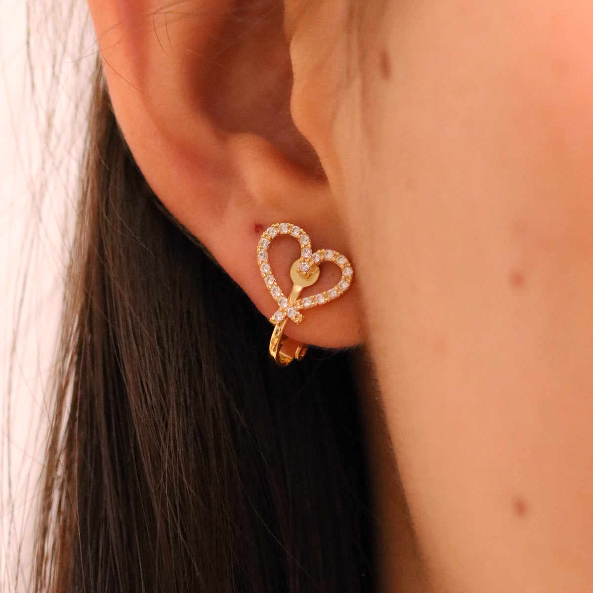 Cubic Heart Clip On Earrings