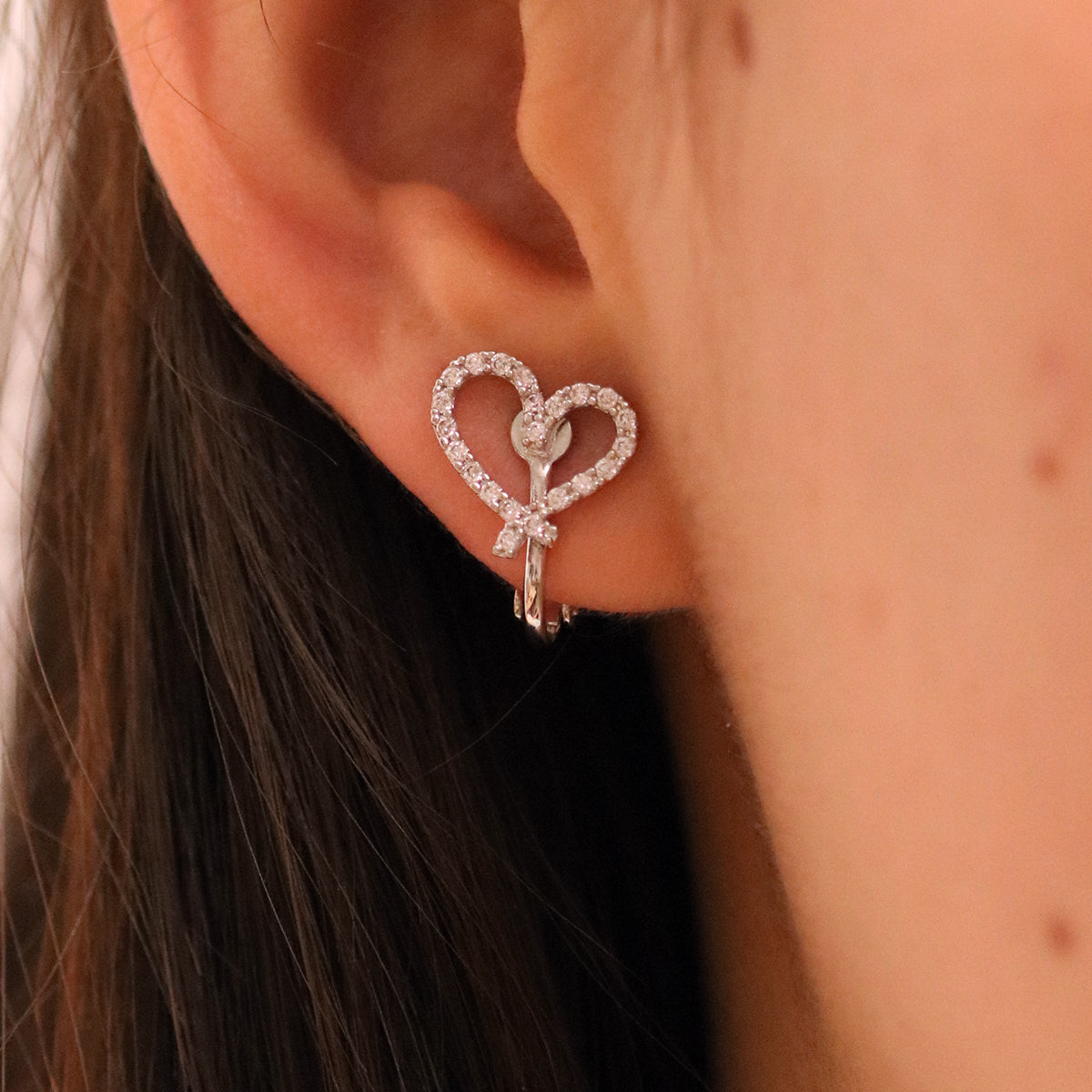 Cubic Heart Clip On Earrings