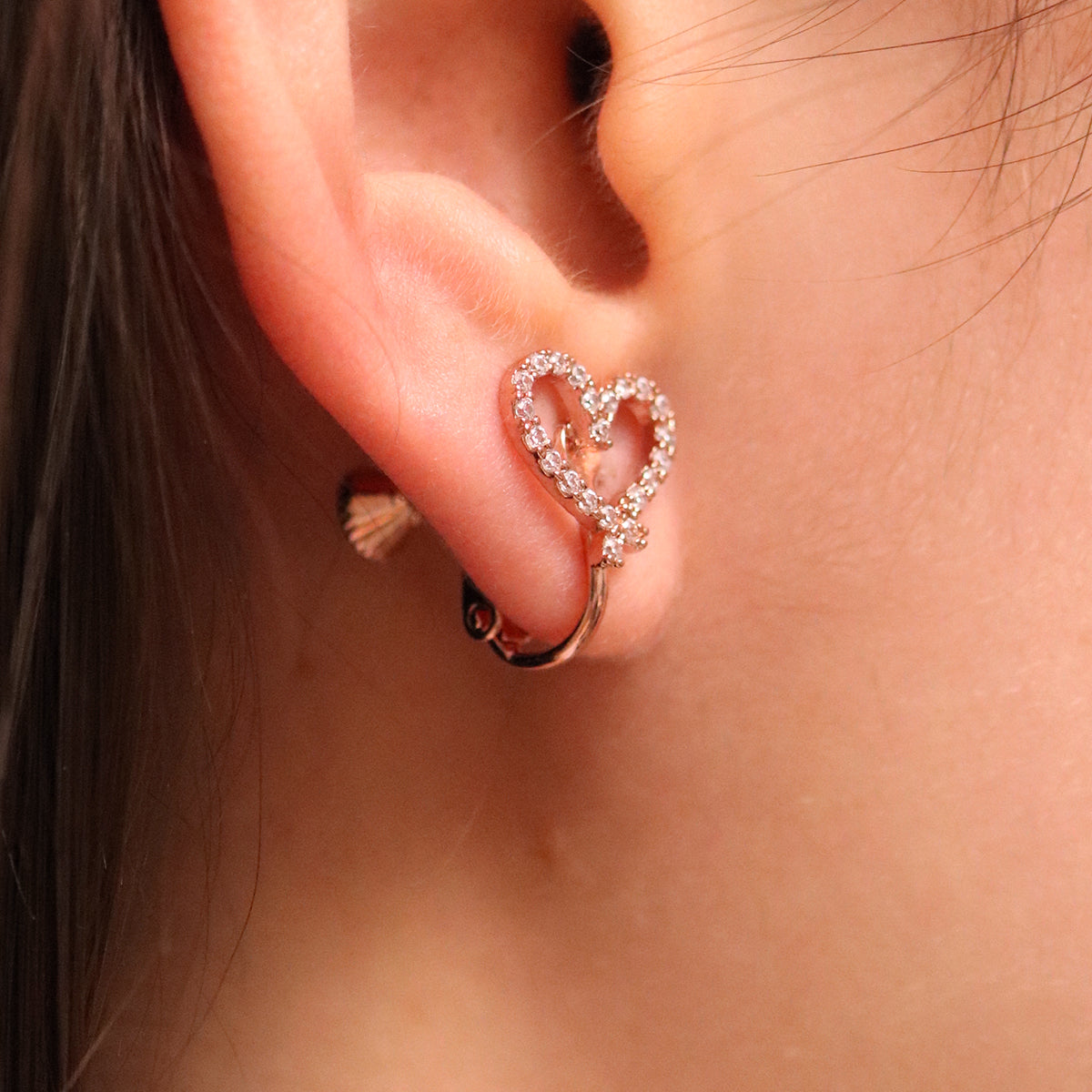 Cubic Heart Clip On Earrings