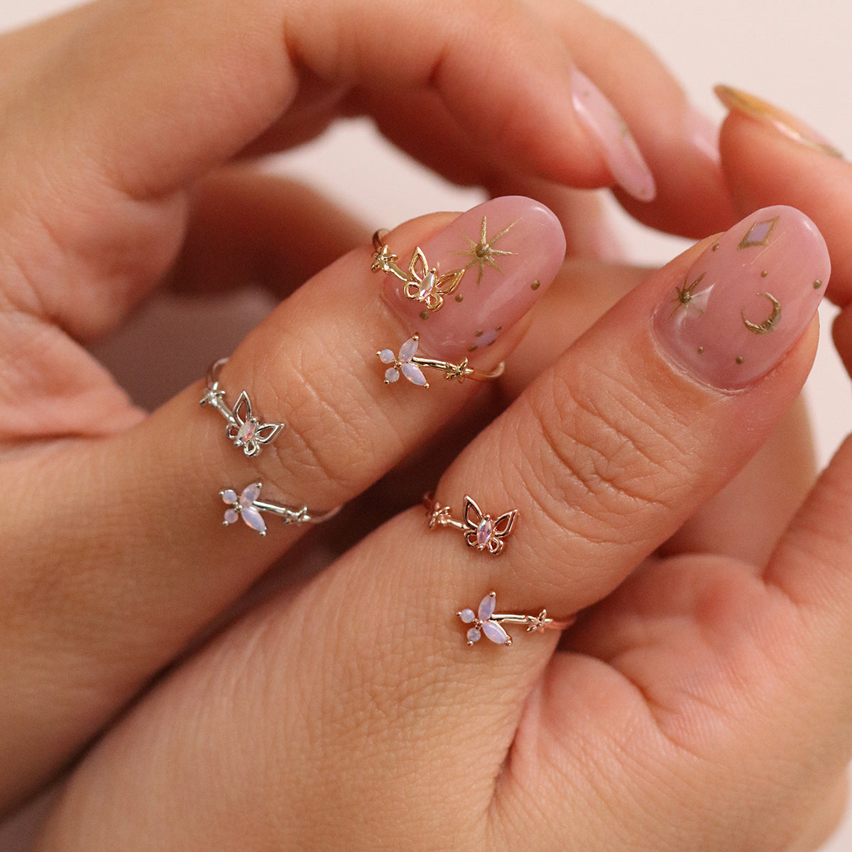 Smoky topaz moonstone butterfly ring