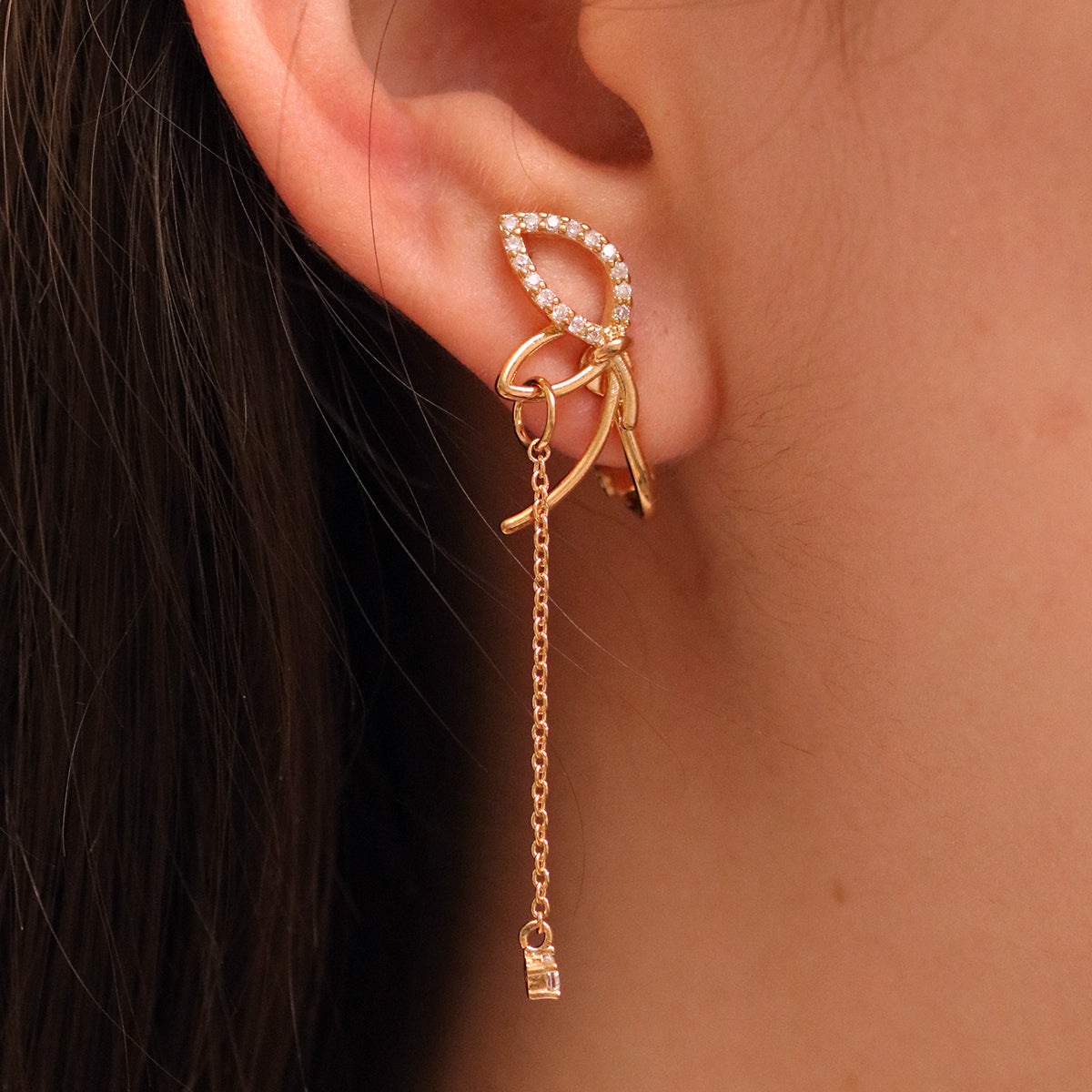 Angled knot drop clip on earrings