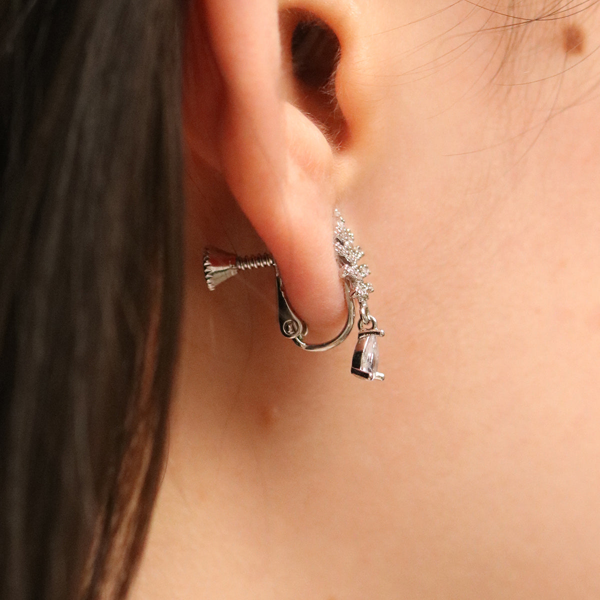 Cubic Leaf Clip On Earrings