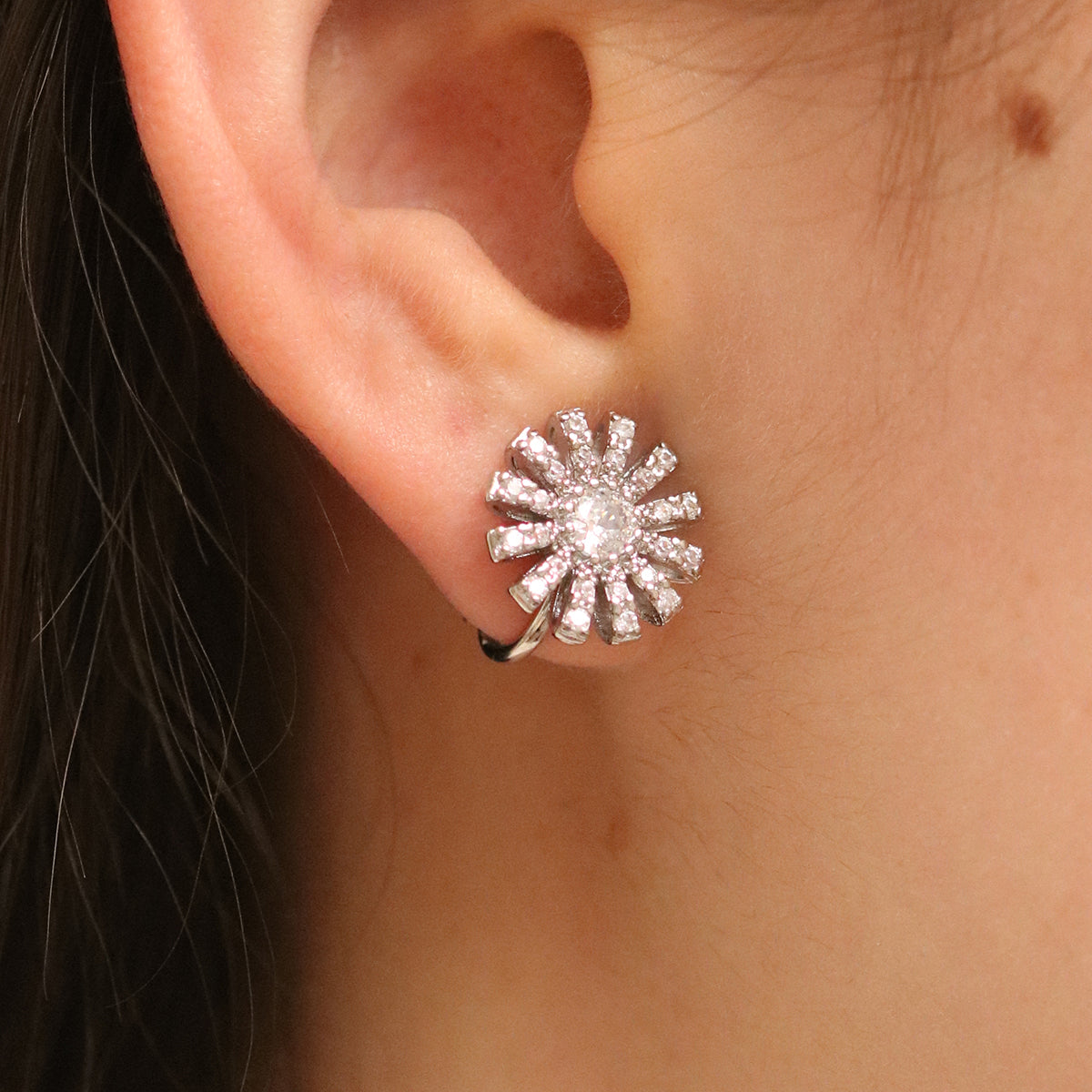 Daisy Cubic Clip on Earrings