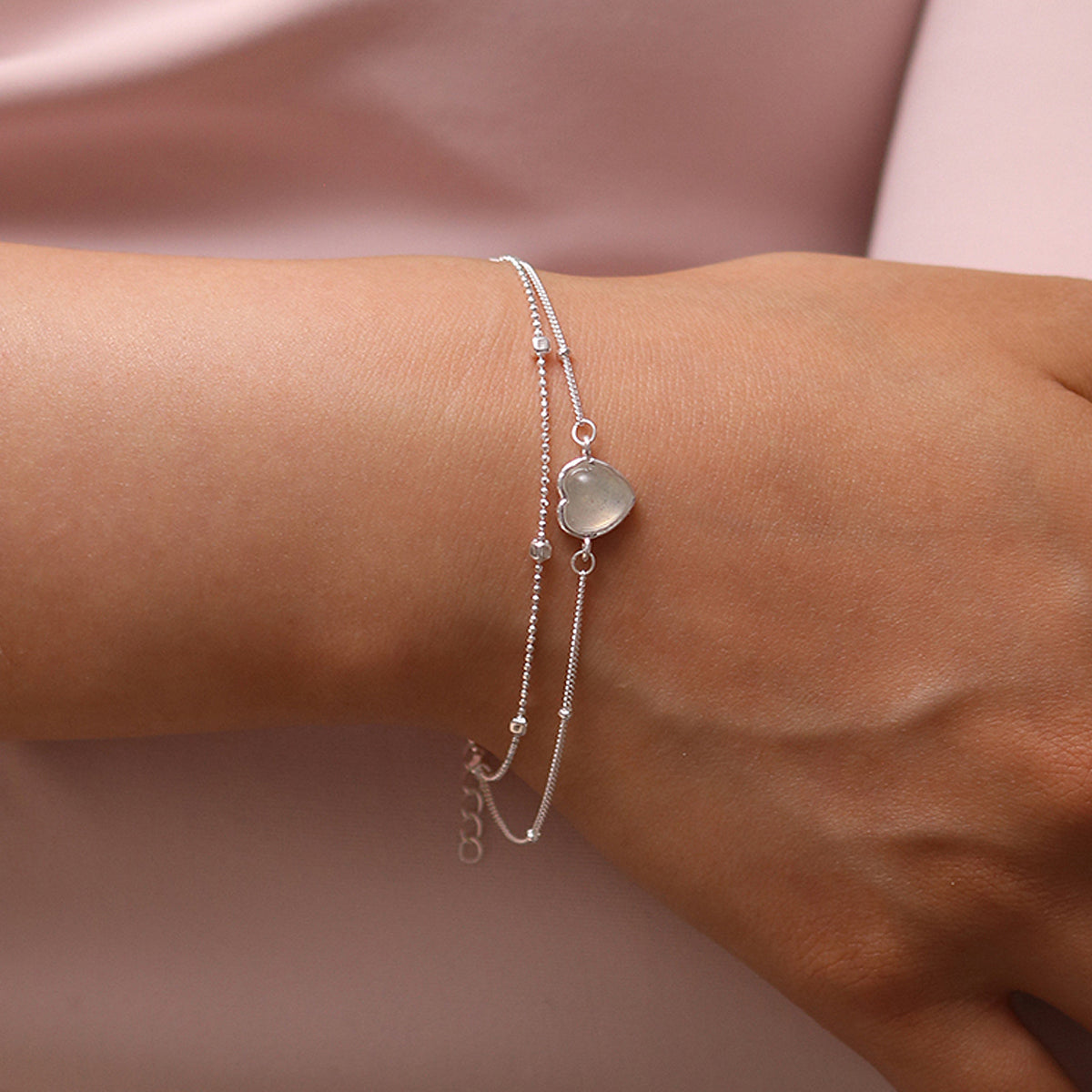 Moonstone Heart Layered Bracelet