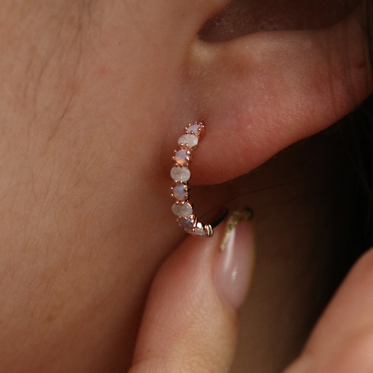 Pastel moonstone semi-hoop earrings