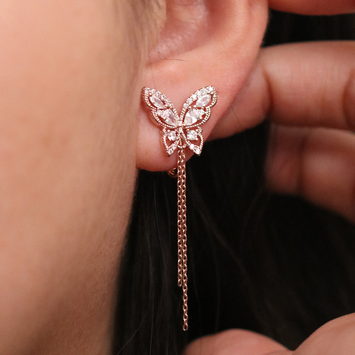 Butterfly Drop Clip On Earrings