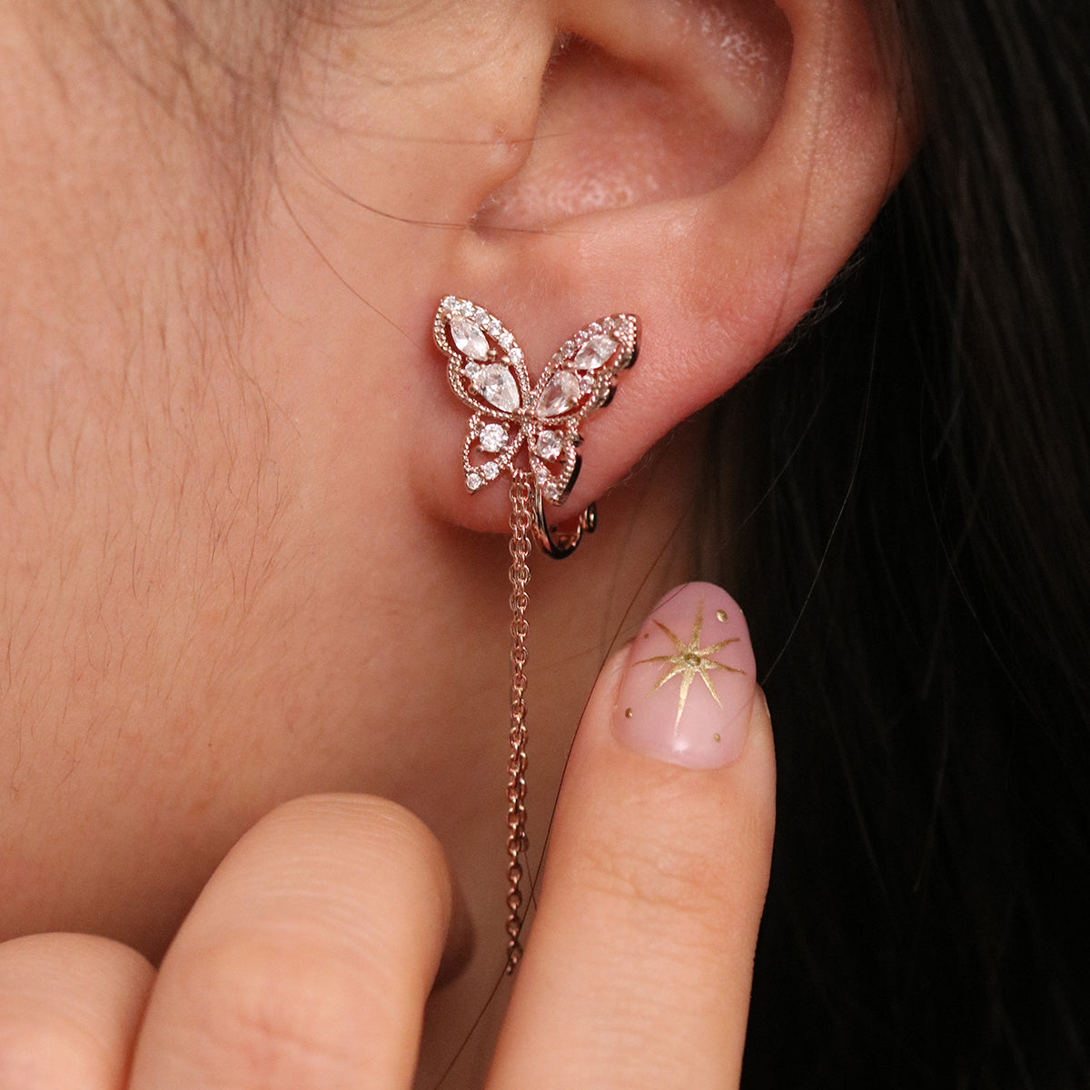 Butterfly Drop Clip On Earrings