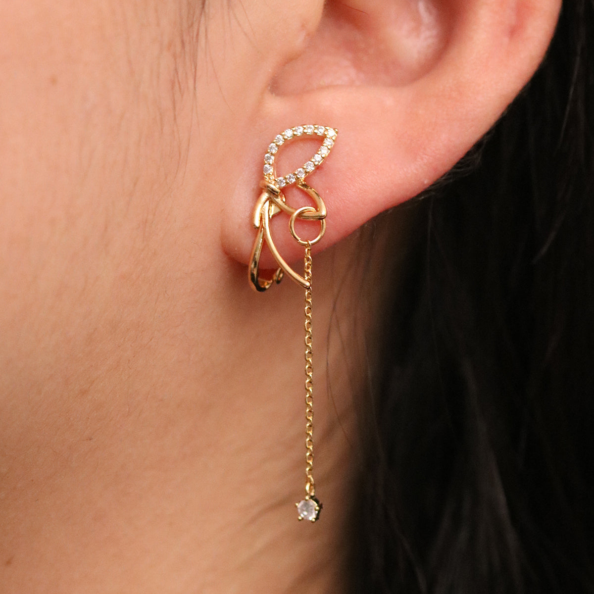 Angled knot drop clip on earrings